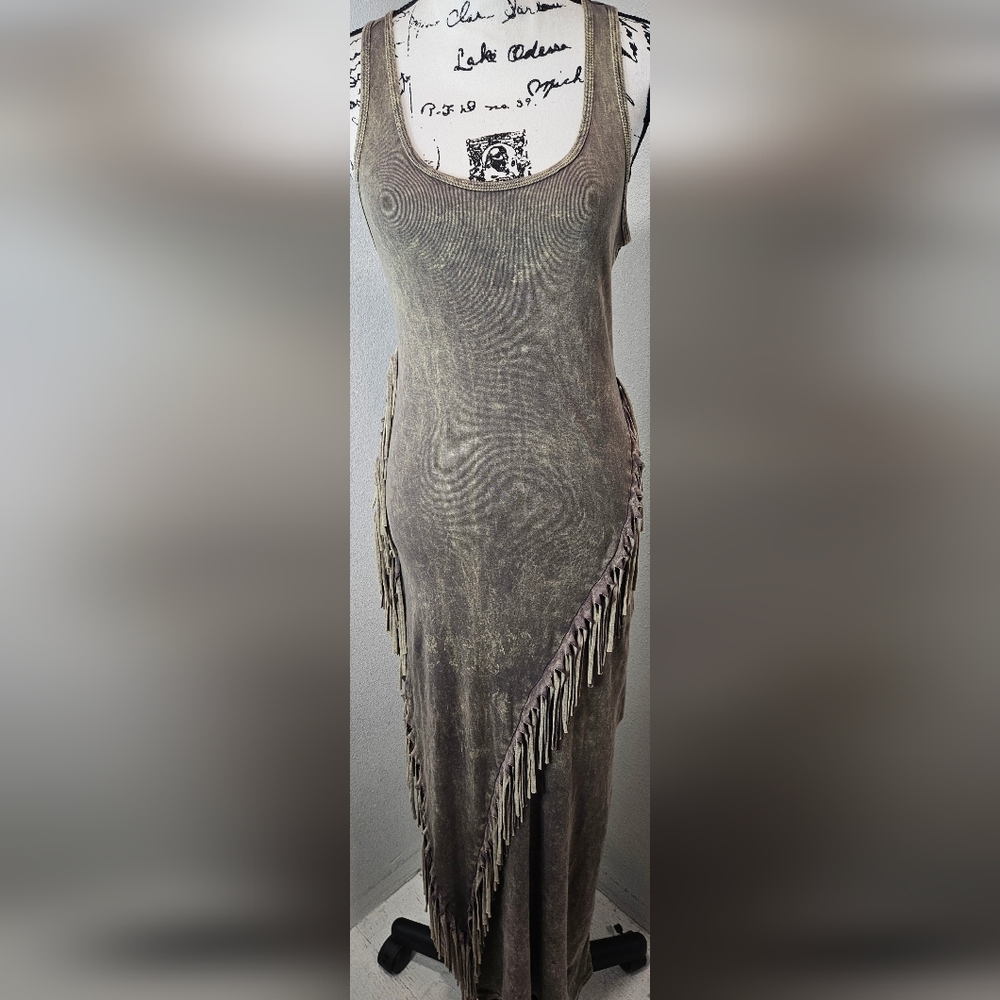 T Party Fashion Taupe Fringe Maxi Dress